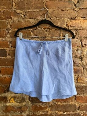 Vintage Light Blue Women's Linen-Blend Drawstring Skirt